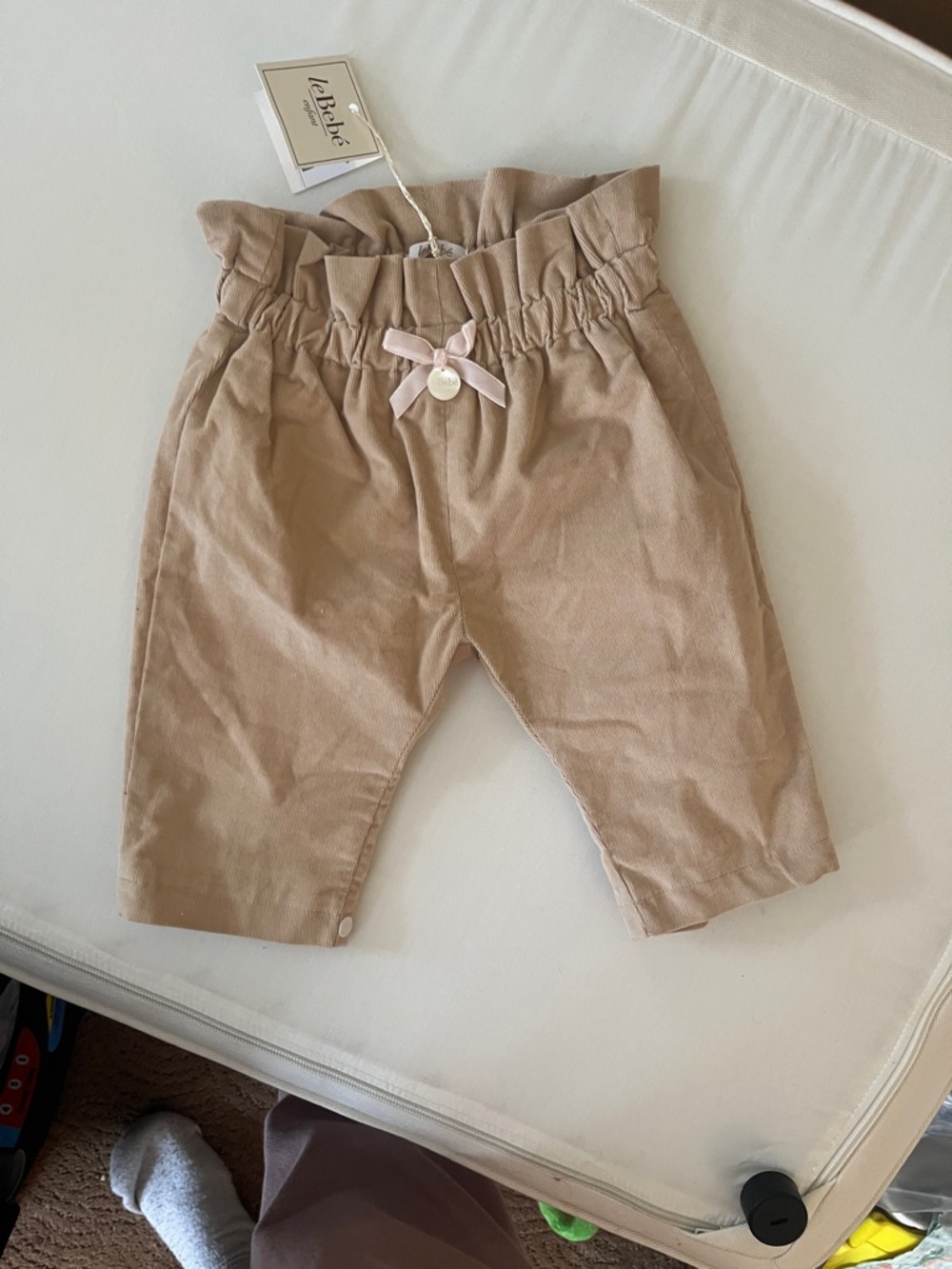 bebe Tan Paperbag Waist Kids Pants with Bow Accent